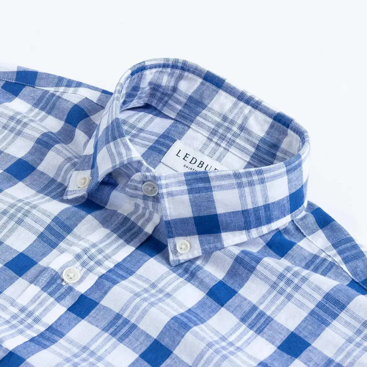 Collar detail blue plaid cotton linen shirt - Ledbury Joyner casual shirt