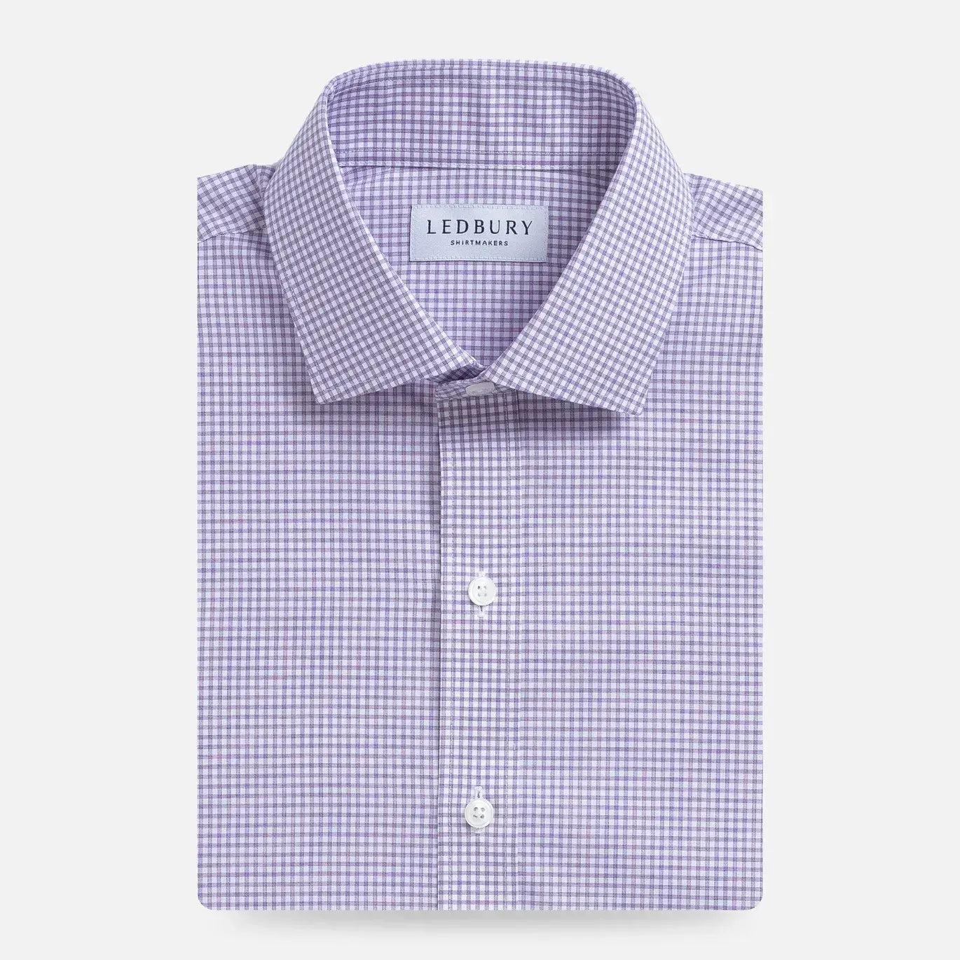 Purple gingham dress shirt flat lay - Kent micro-twill custom fit