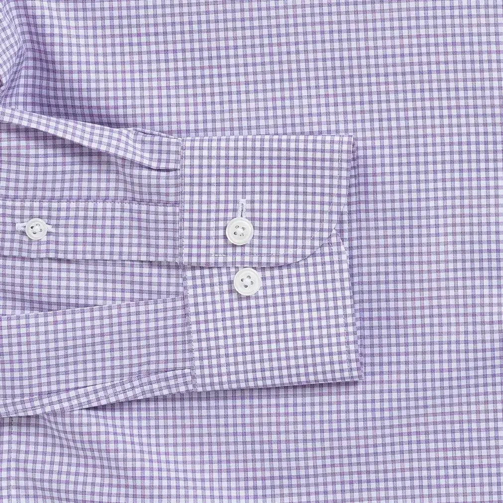 Gingham check shirt sleeve and cuff - purple Kent micro-twill