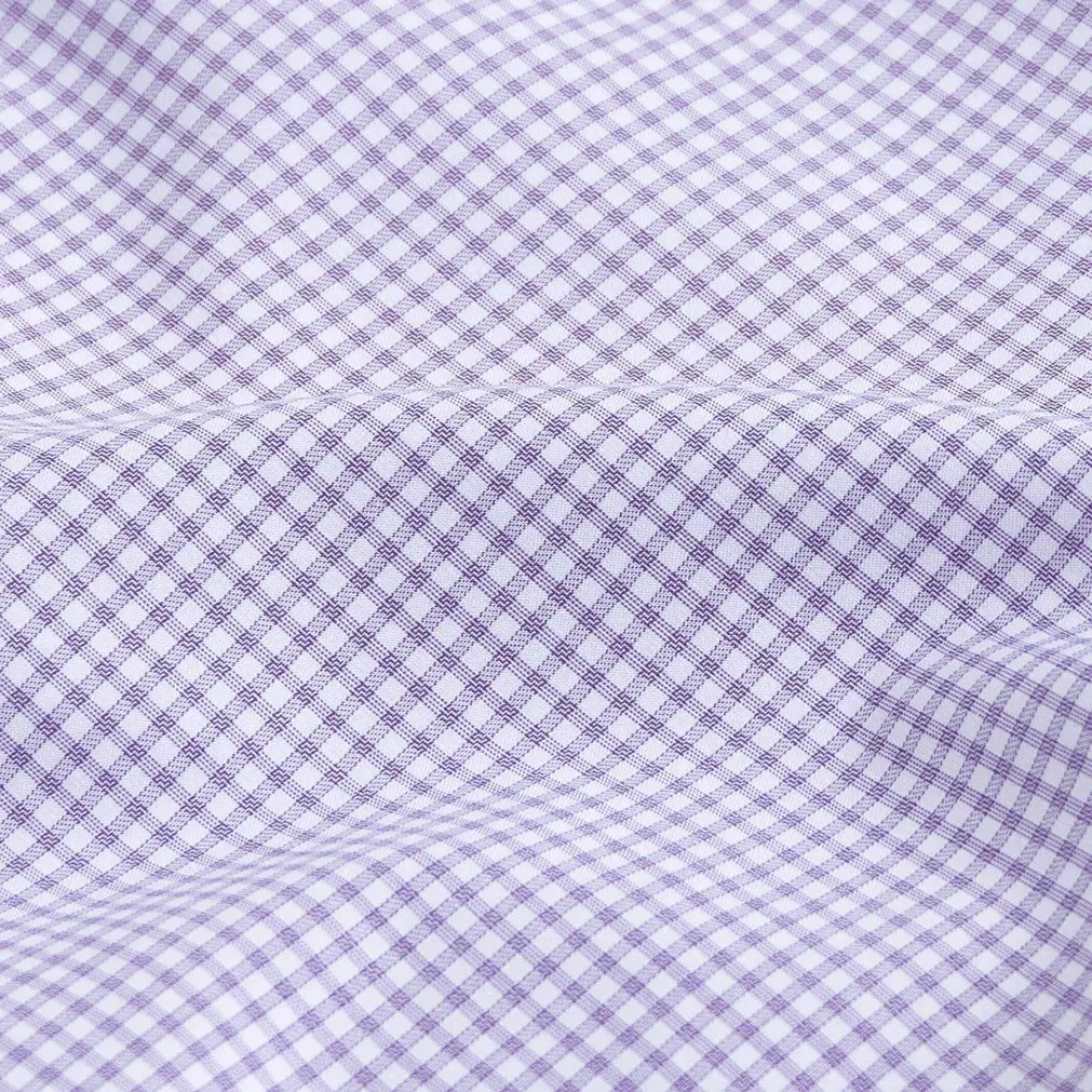 Kent micro-twill fabric close-up - purple gingham check pattern texture