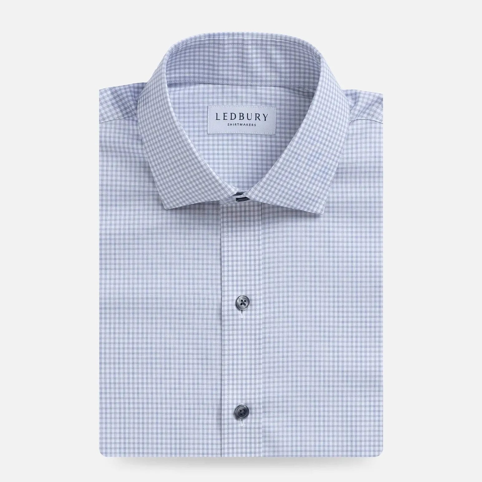 Light grey gingham dress shirt flat lay - Kent micro-twill custom fit