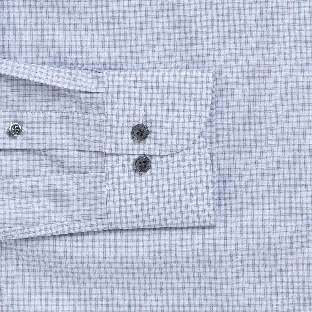Gingham check shirt sleeve and cuff - light grey Kent micro-twill