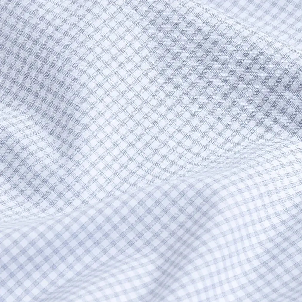 Kent micro-twill fabric close-up - light grey gingham check texture