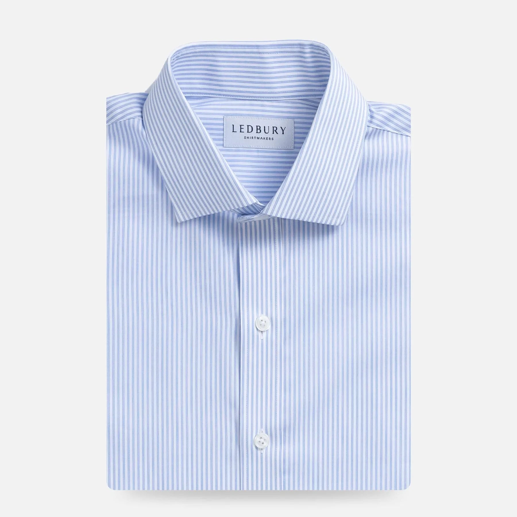 Blue stripe dress shirt flat lay - Kent micro-twill custom fit