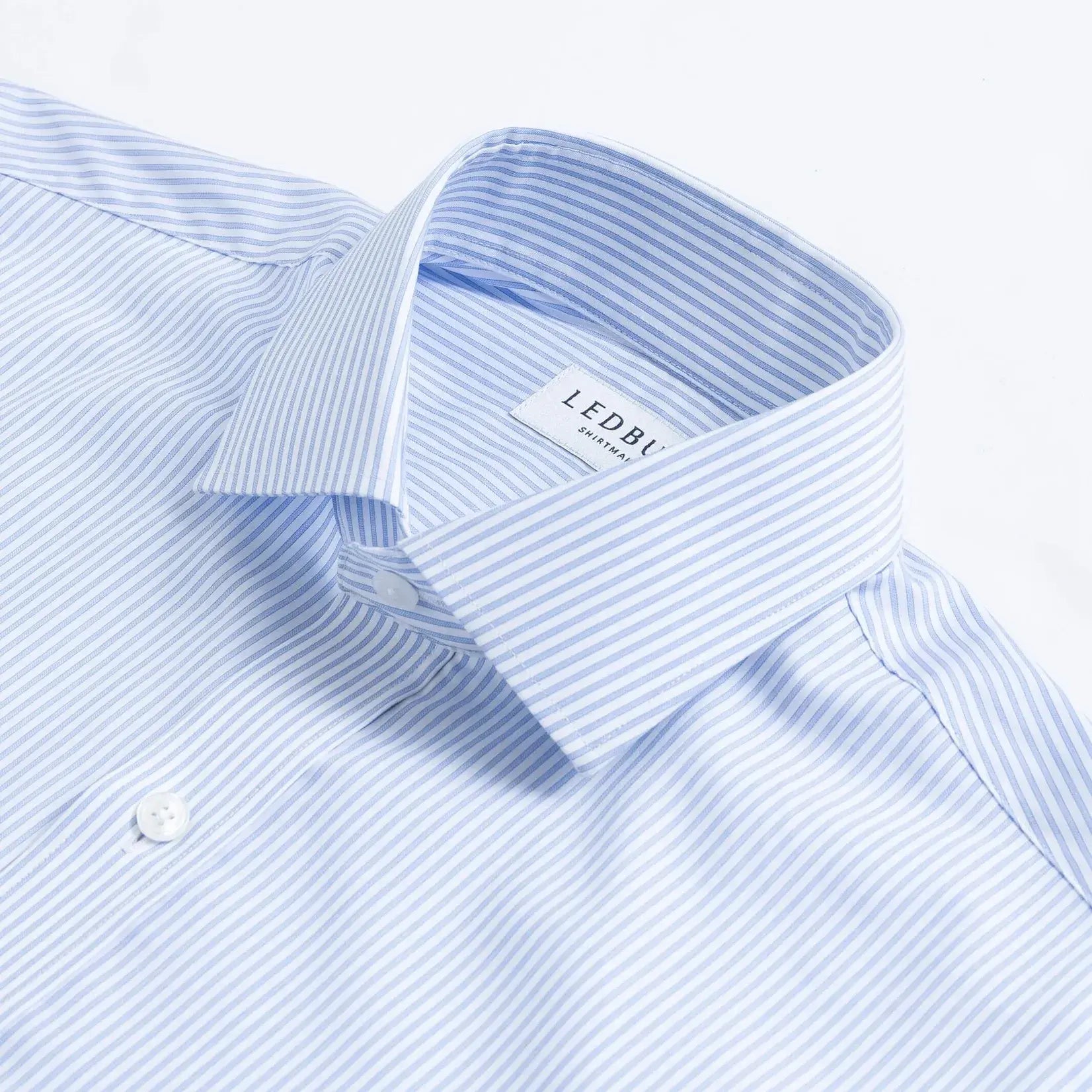 Blue dress shirt collar with stripe pattern - Kent micro-twill detail
