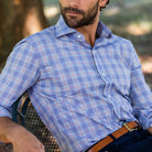 Man wearing Blue Khal Check Custom Shirt - lifestyle photo showing versatile casual styling