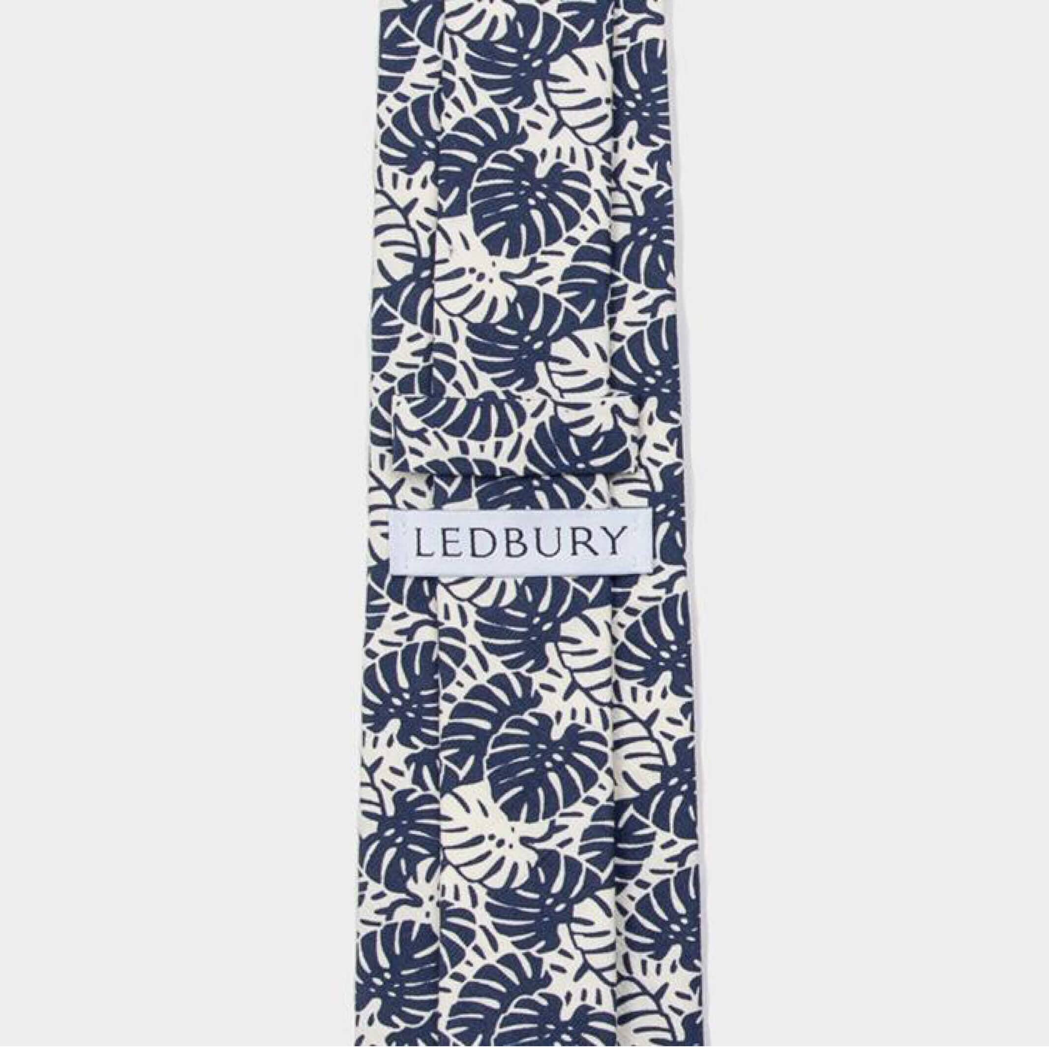 The Navy Palm Print Tie Tie- Ledbury