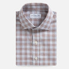 Rustic brown Arnett plaid custom shirt flat lay - lightweight twill fabric