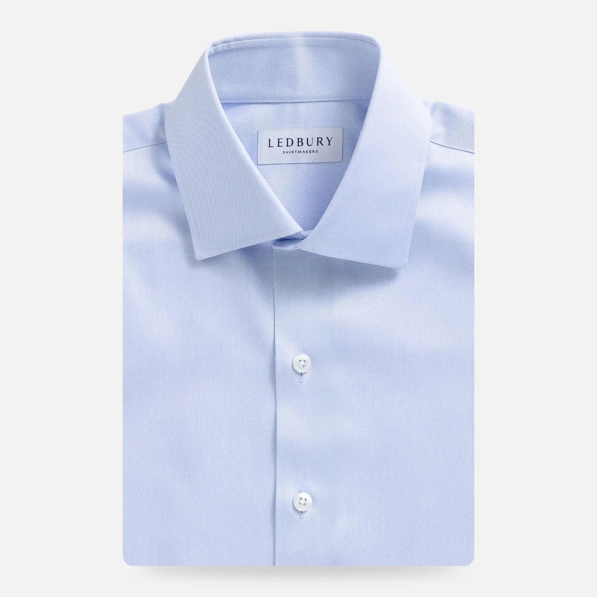 Light blue non-iron dress shirt with French placket - wrinkle-free custom fit