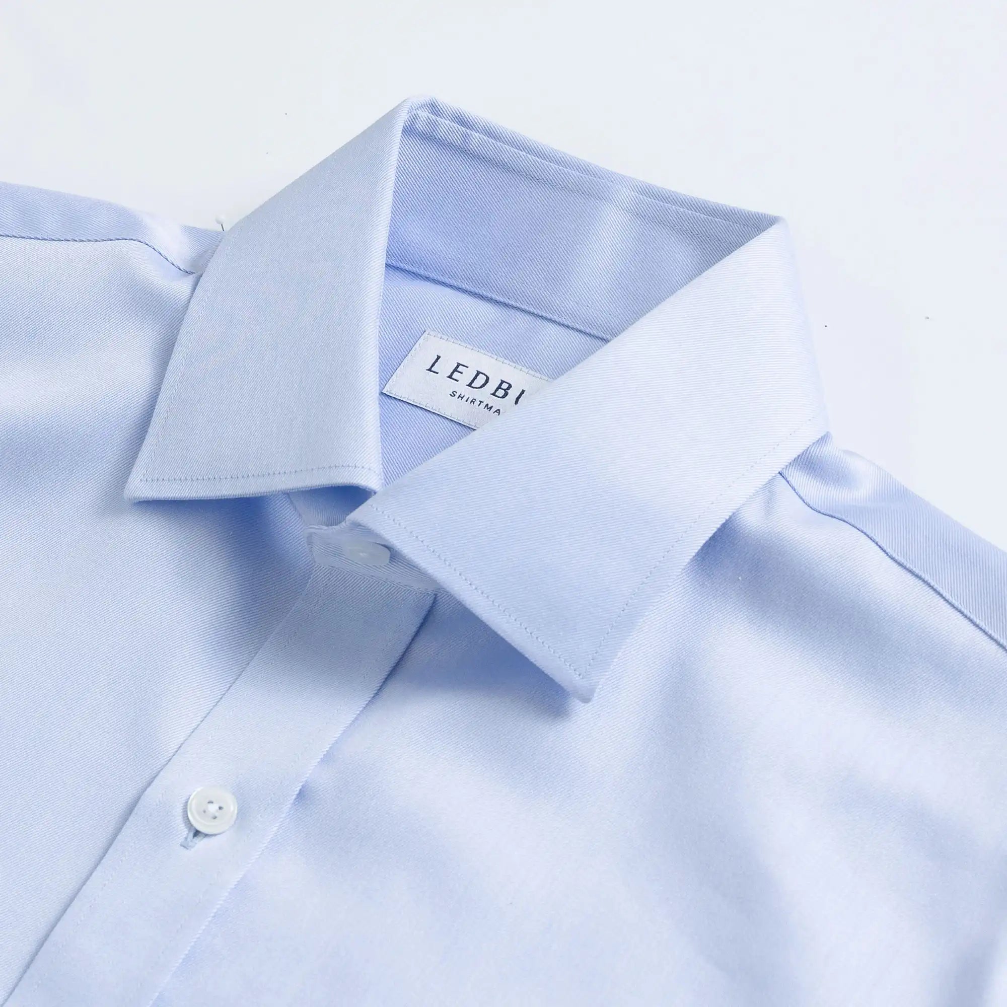 Light blue dress shirt collar detail - non-iron fine twill custom shirt