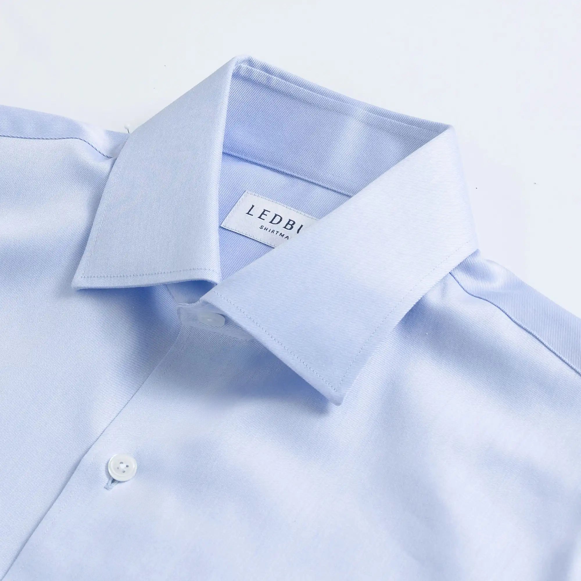 Light blue dress shirt collar detail - French placket non-iron fine twill