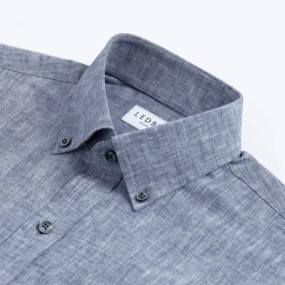 Navy blue Sandoval oxford chambray shirt collar detail - Ledbury custom shirt construction