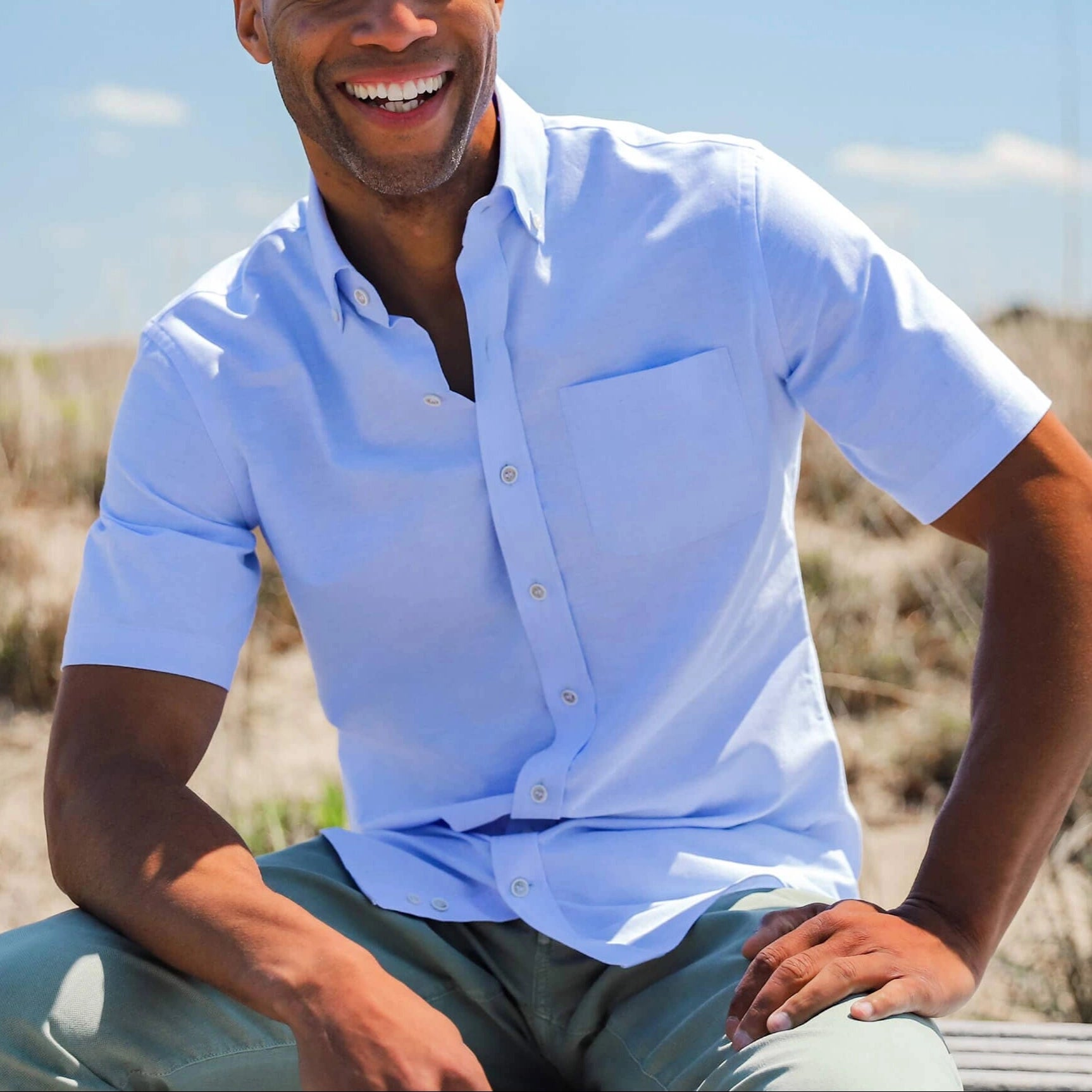 The Light Blue Short Sleeve Mayfield Oxford Custom Shirt Custom Short Sleeve Shirt- Ledbury