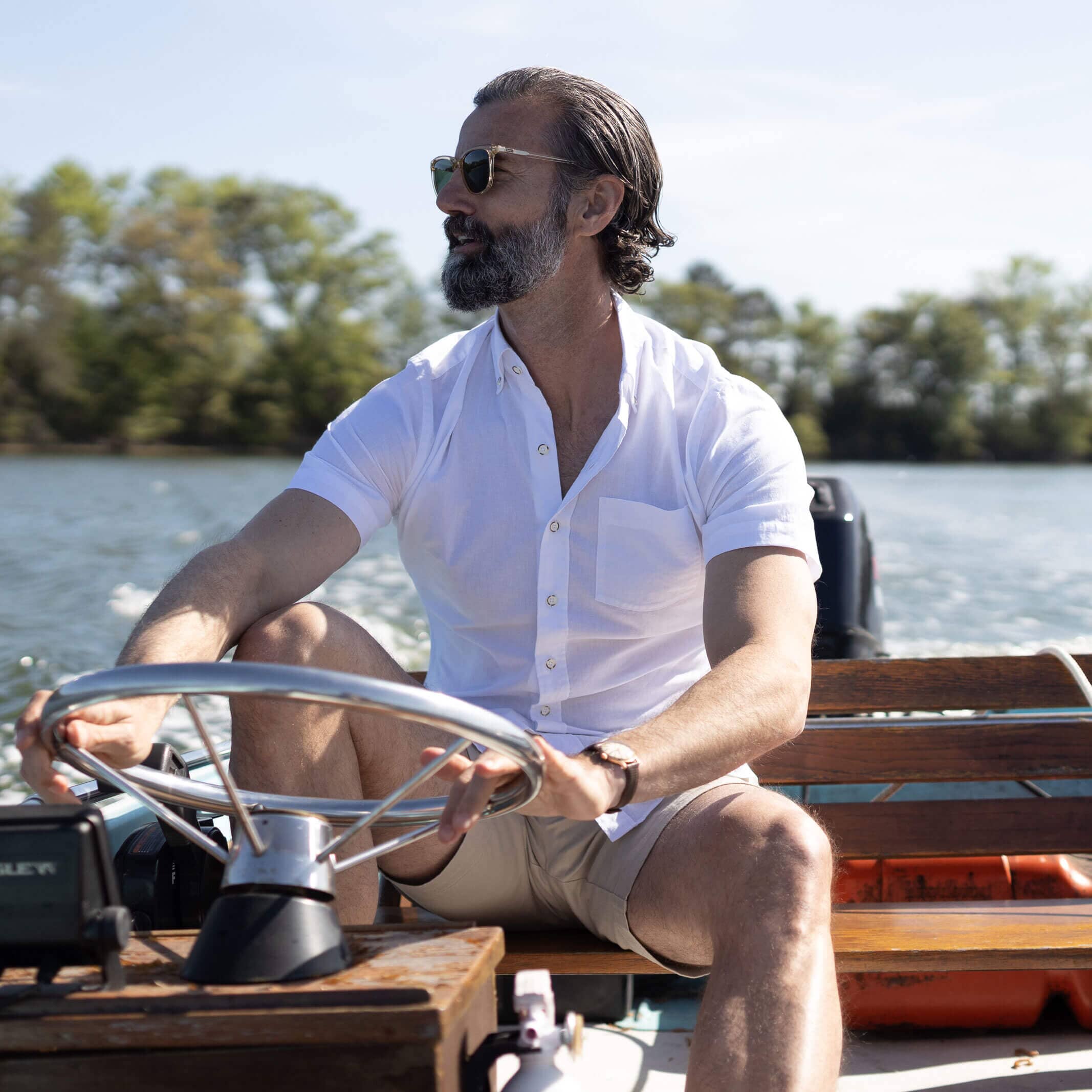 The White Short Sleeve Barretto Cotton Linen Custom Shirt Custom Short Sleeve Shirt- Ledbury