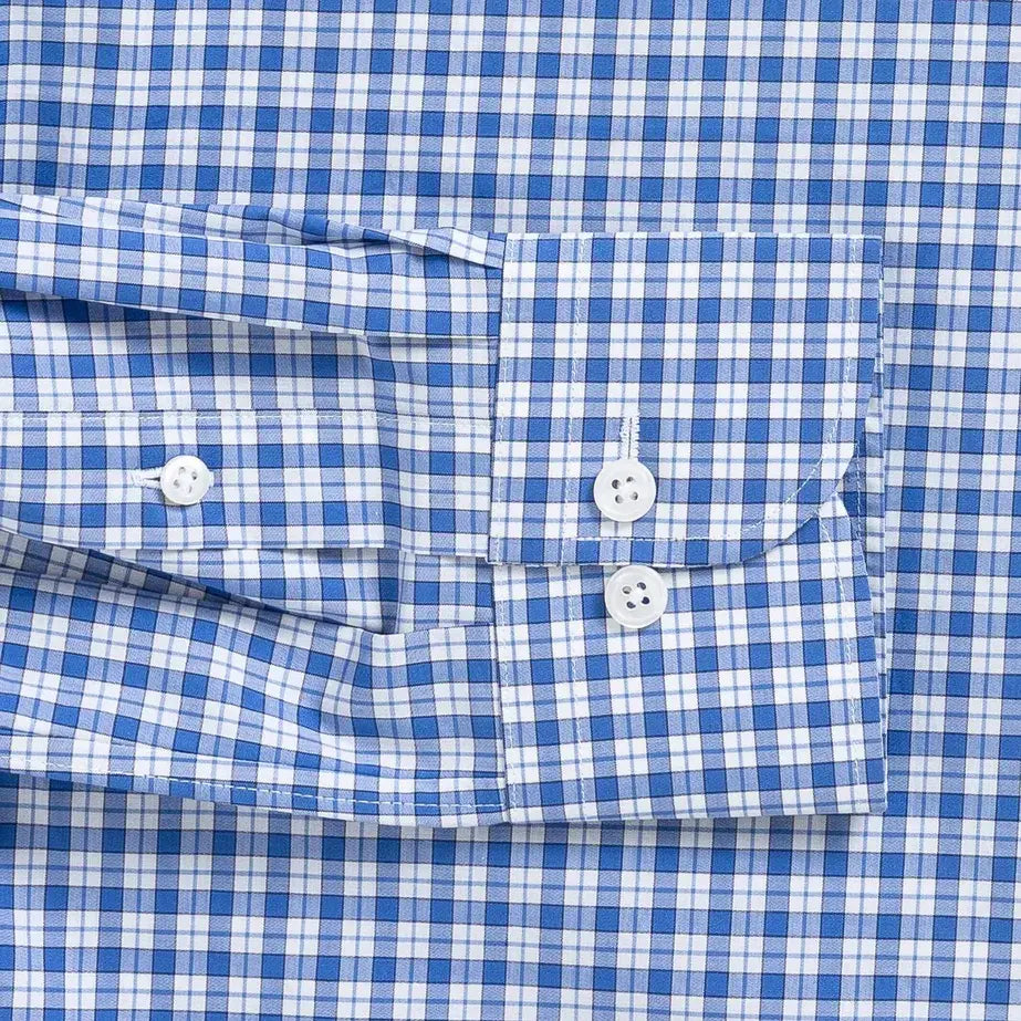 Terranova plaid shirt sleeve detail - cobalt check with reinforced buttons