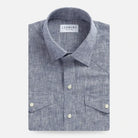 Navy blue Sandoval western custom shirt flat lay - Ledbury pearl snap western shirt