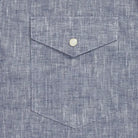 Navy blue Sandoval western shirt chest pocket with pearl snap - Ledbury western shirt detail