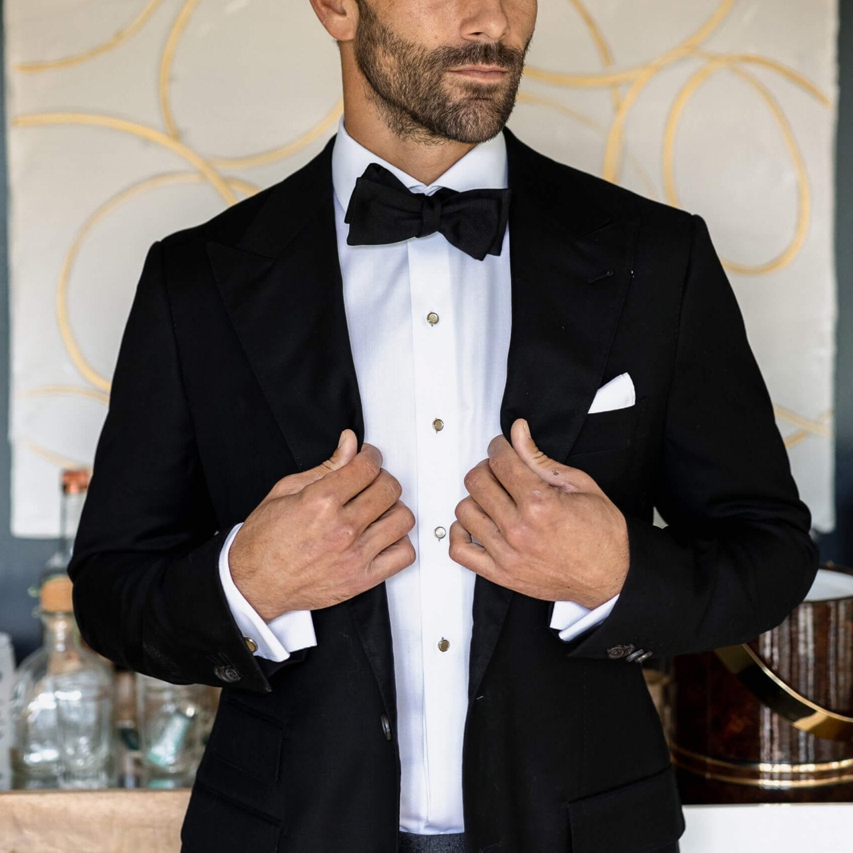 Man wearing white tuxedo shirt - non-iron formal dress shirt for events