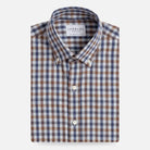 Kyger Check custom shirt in light blue brown navy brushed herringbone cotton - front view