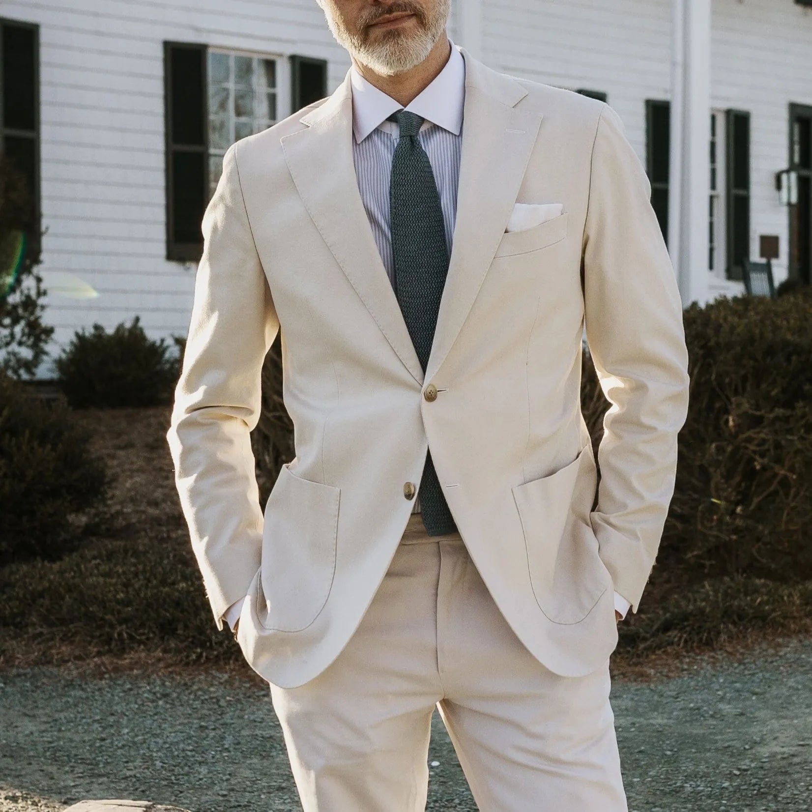 Man wearing blue stripe Winchester collar dress shirt - Kent micro-twill