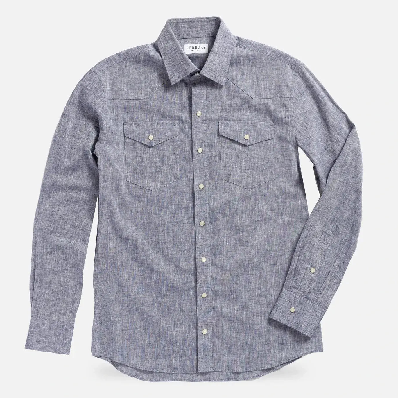 Navy blue Sandoval western shirt with pearl snaps overhead view - Ledbury custom western casual shirt