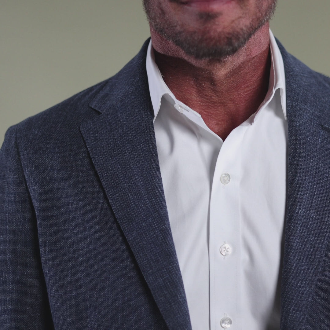 The White Signature Fine Twill with Navy Buttons Custom Shirt Custom Dress Shirt- Ledbury