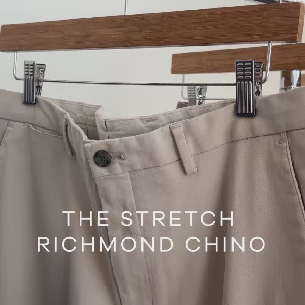 Ledbury Light Khaki Stretch Richmond Chino Custom Pant — video showing premium heavier-weight cotton twill with 3% stretch