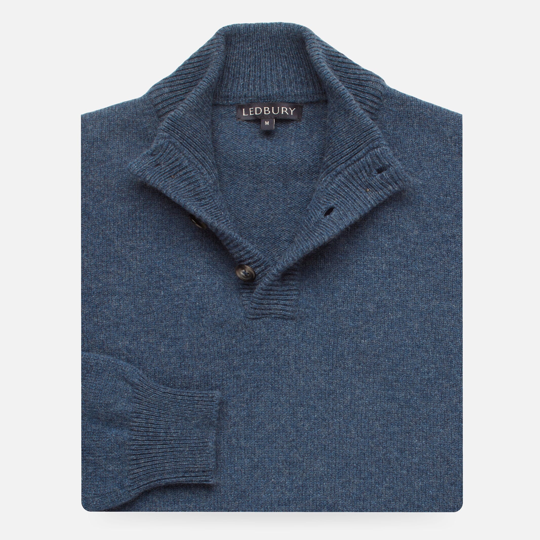 Blue Heather Brewer Mock Neck Sweater laid flat