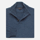 Blue Heather Brewer Mock Neck Sweater laid flat