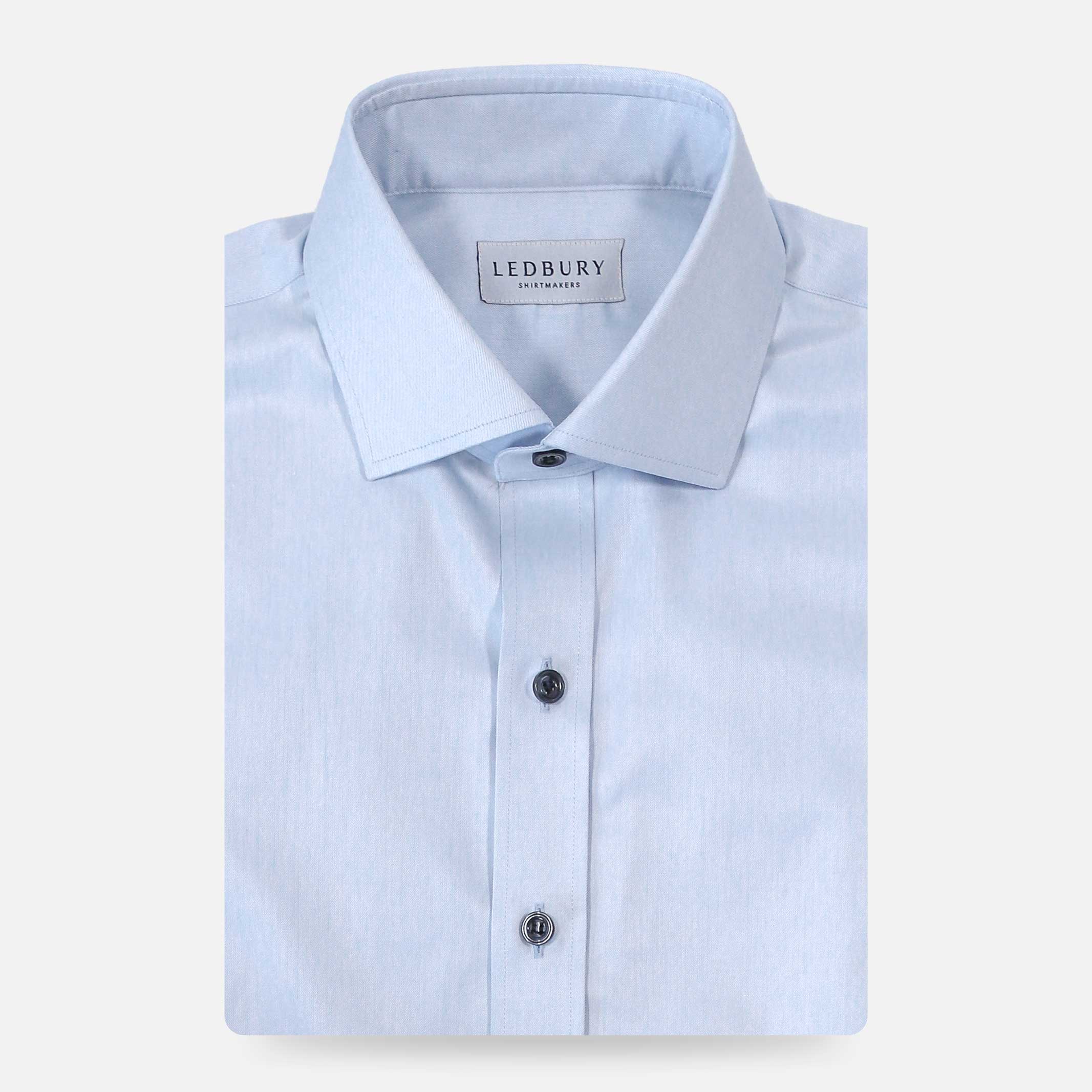 The Light Blue Adler Fine Twill with Navy Buttons Custom Shirt Custom Dress Shirt- Ledbury