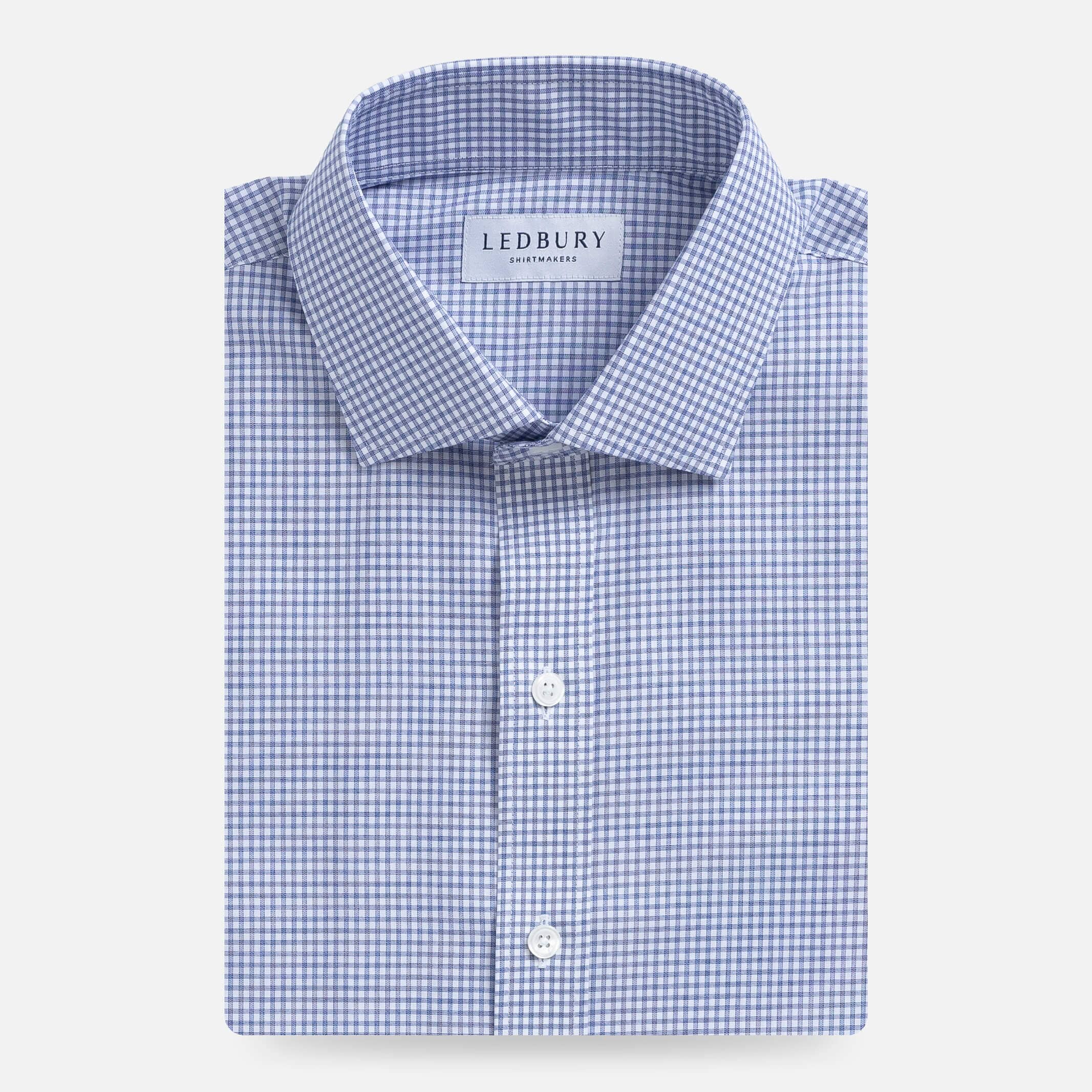 Navy gingham dress shirt flat lay - Kent micro-twill custom fit