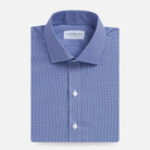 Deep blue micro gingham dress shirt flat lay - Kent micro-twill custom fit
