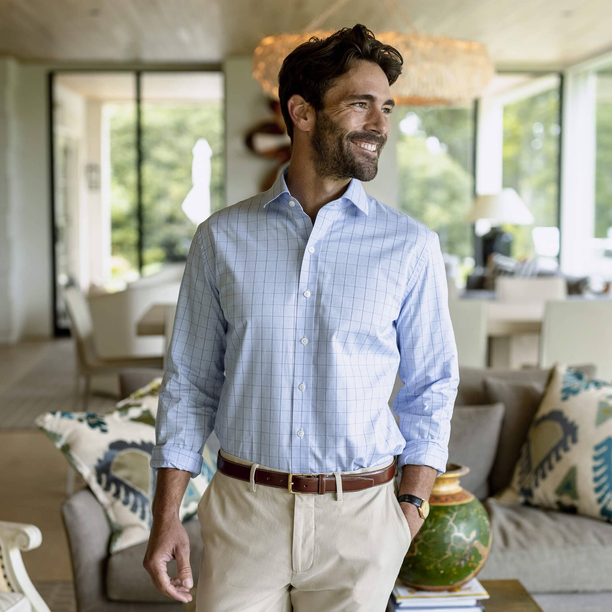 The Blue Lanvale Windowpane Custom Shirt Custom Dress Shirt- Ledbury