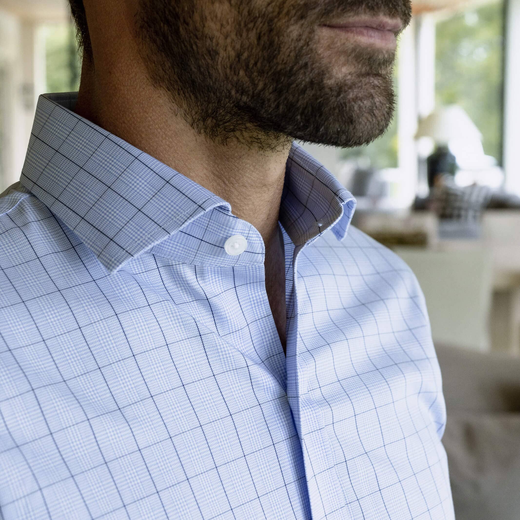 The Blue Lanvale Windowpane Custom Shirt Custom Dress Shirt- Ledbury
