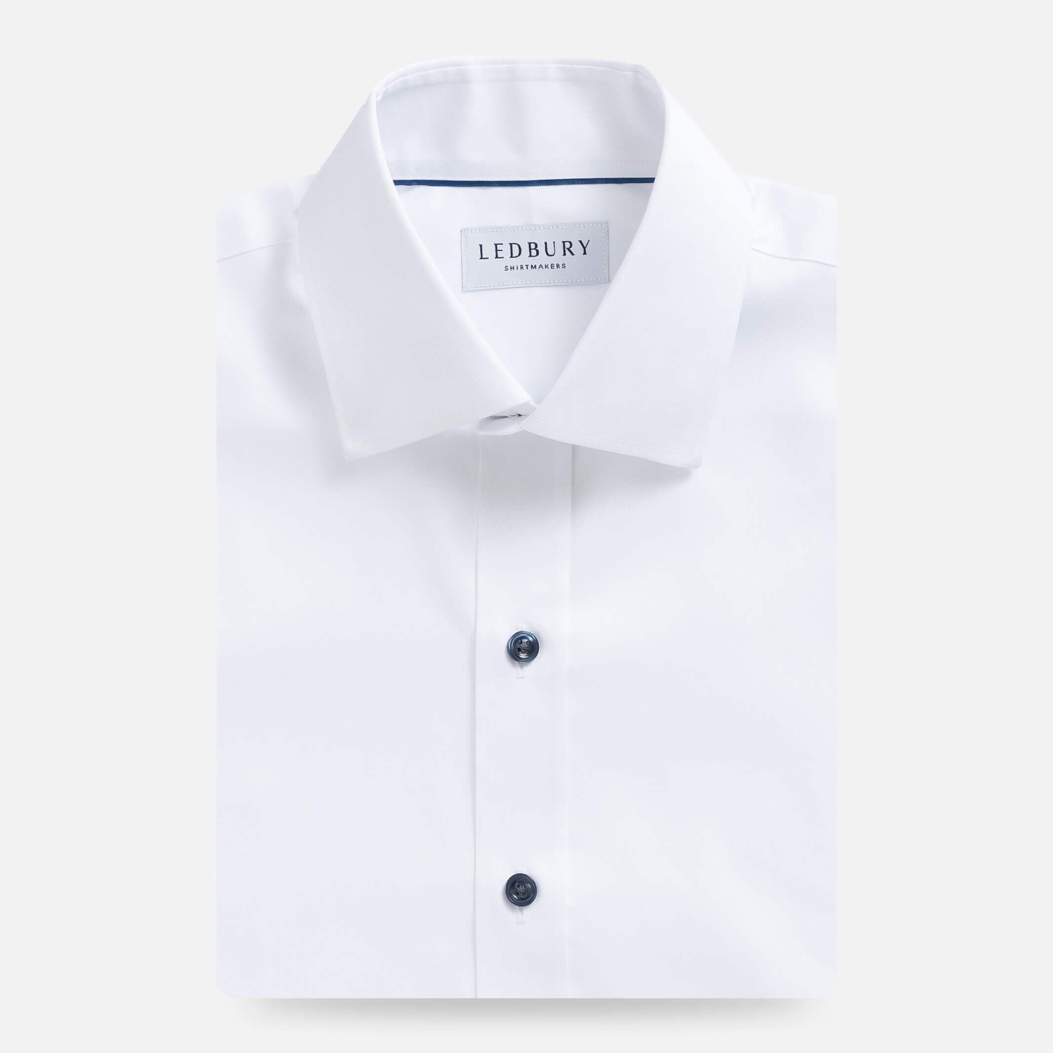 White dress shirt with navy buttons - lightweight fine twill custom fit