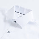White dress shirt collar with smoke button detail - fine twill custom shirt