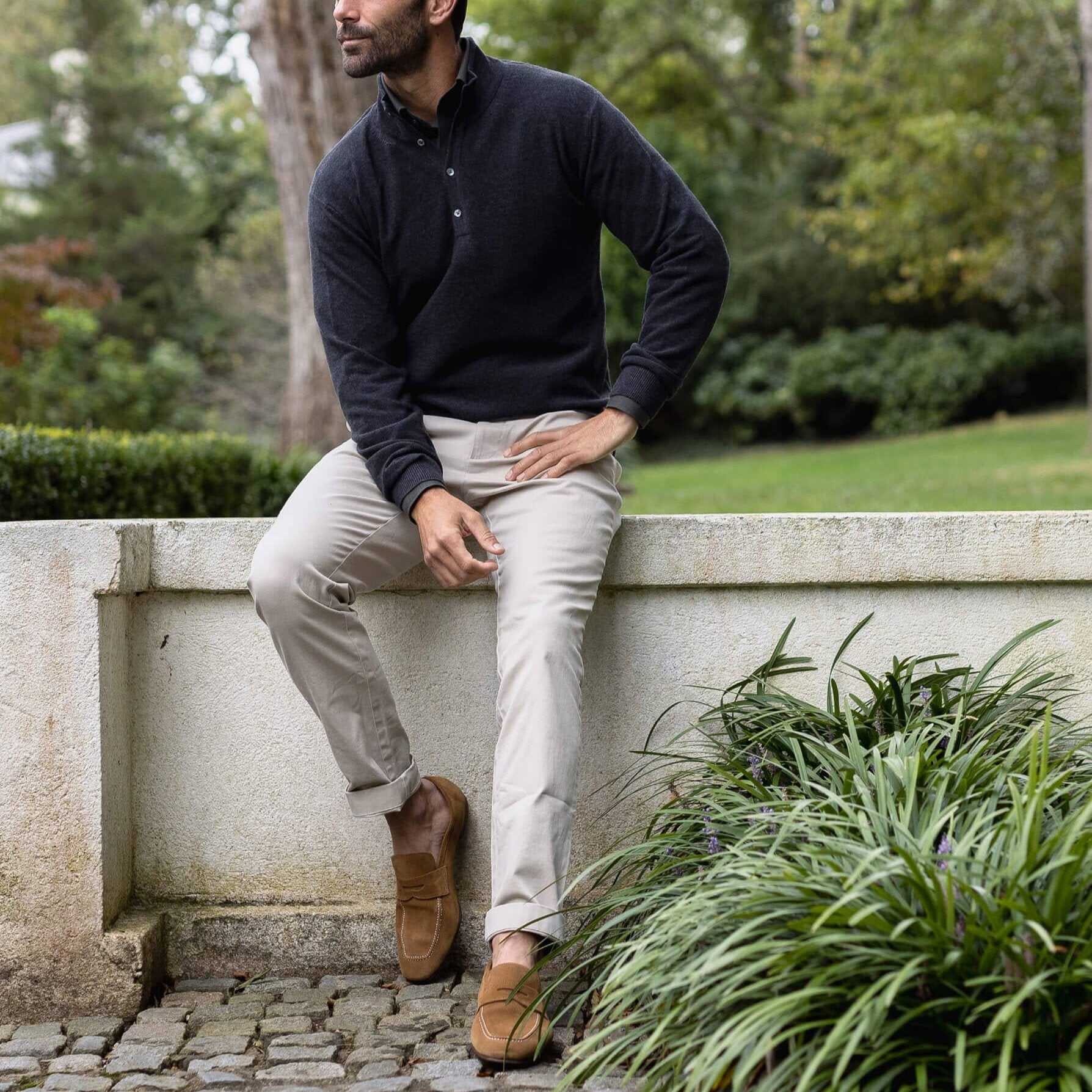 The Charcoal Heather Reymond Mock Henley Sweater- Ledbury