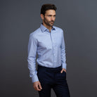 The Deep Blue Rourke Non Iron Houndstooth Custom Shirt with Pocket Custom Shirt- Ledbury