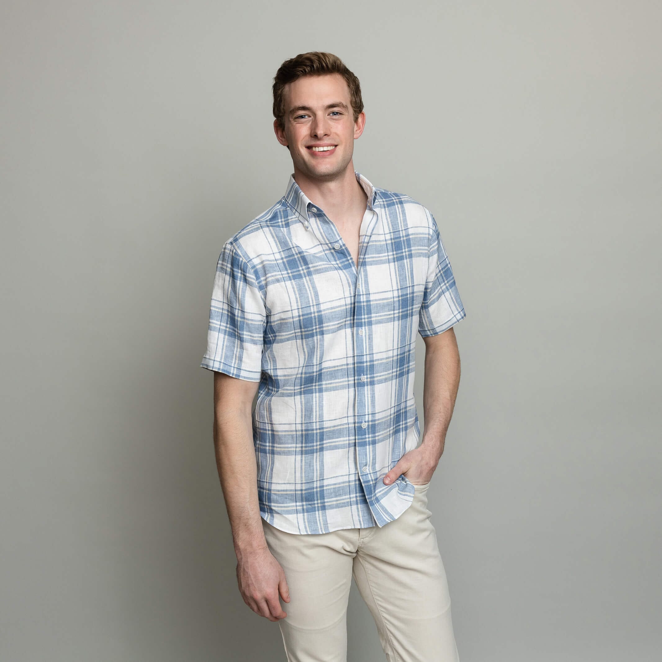 The Blue Fog Short Sleeve Hartley Linen Plaid Custom Shirt Custom Short Sleeve Shirt- Ledbury