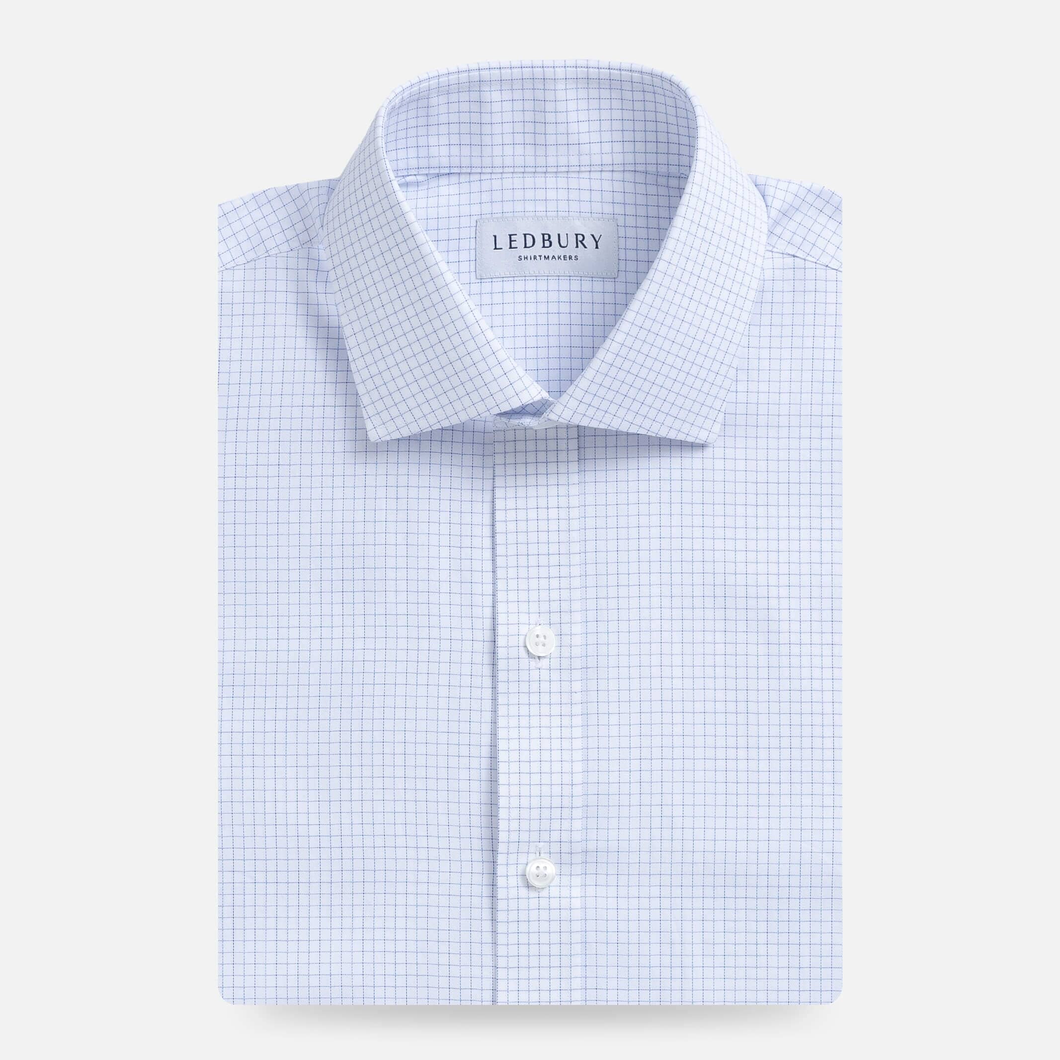 Navy check custom dress shirt with herringbone weave - Ledbury Singer