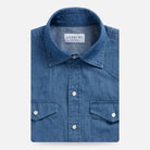 The Denim Blue Charlap Western Custom Shirt Custom Casual Shirt- Ledbury