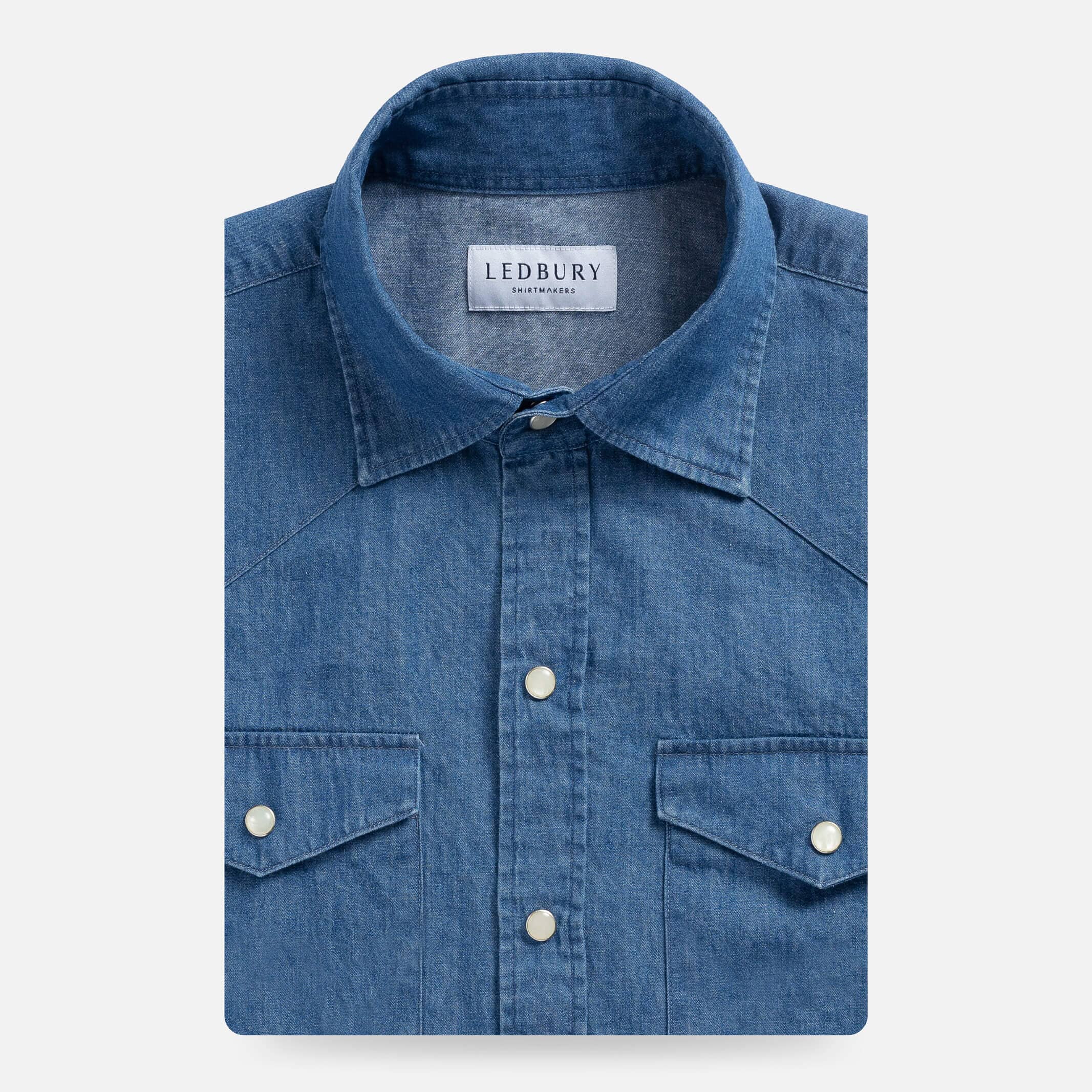 The Denim Blue Charlap Western Custom Shirt Custom Casual Shirt- Ledbury