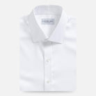 White Sanders non-iron dress shirt flat lay - wrinkle-free custom fit men's shirt