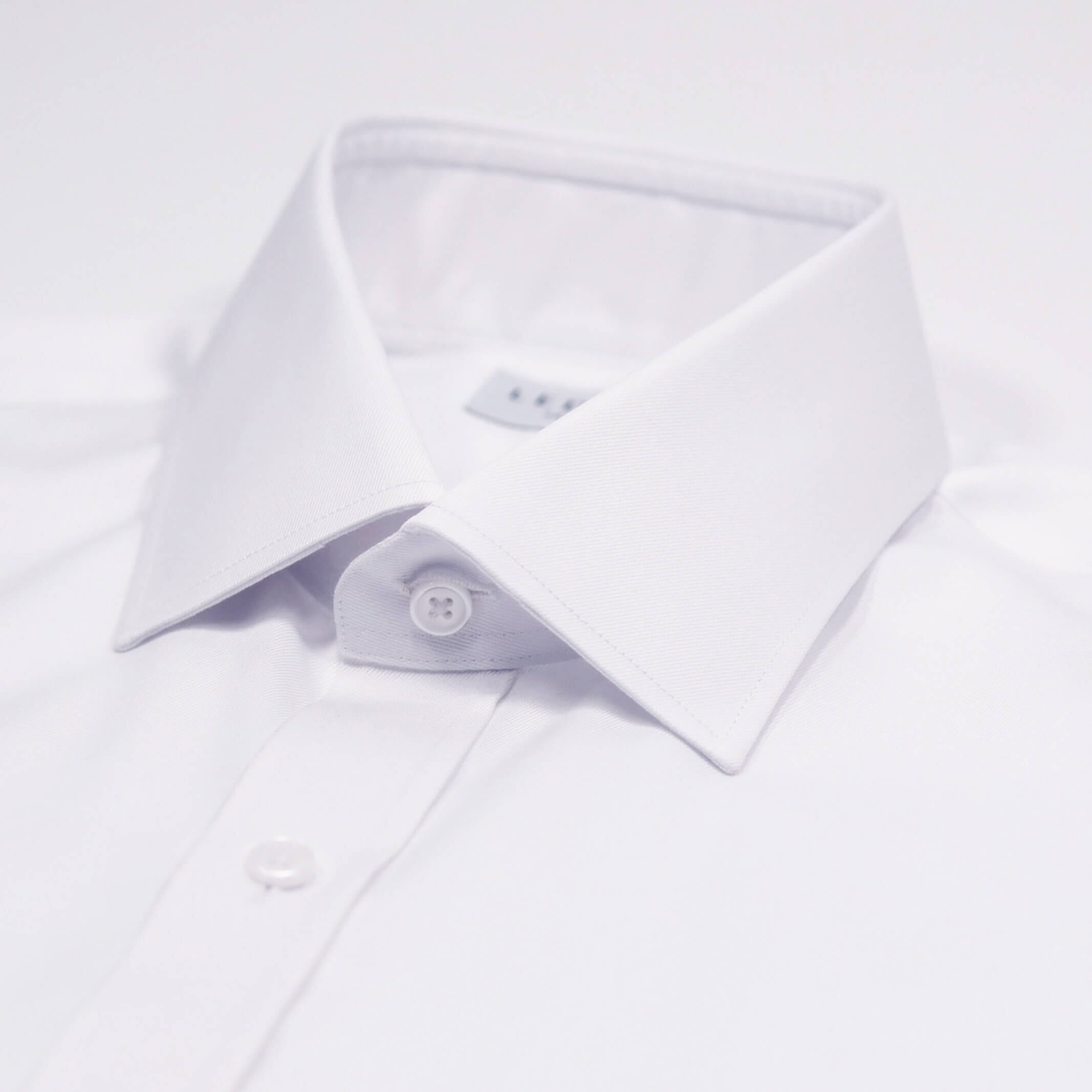 White dress shirt collar detail - mid-spread collar on non-iron fine twill shirt