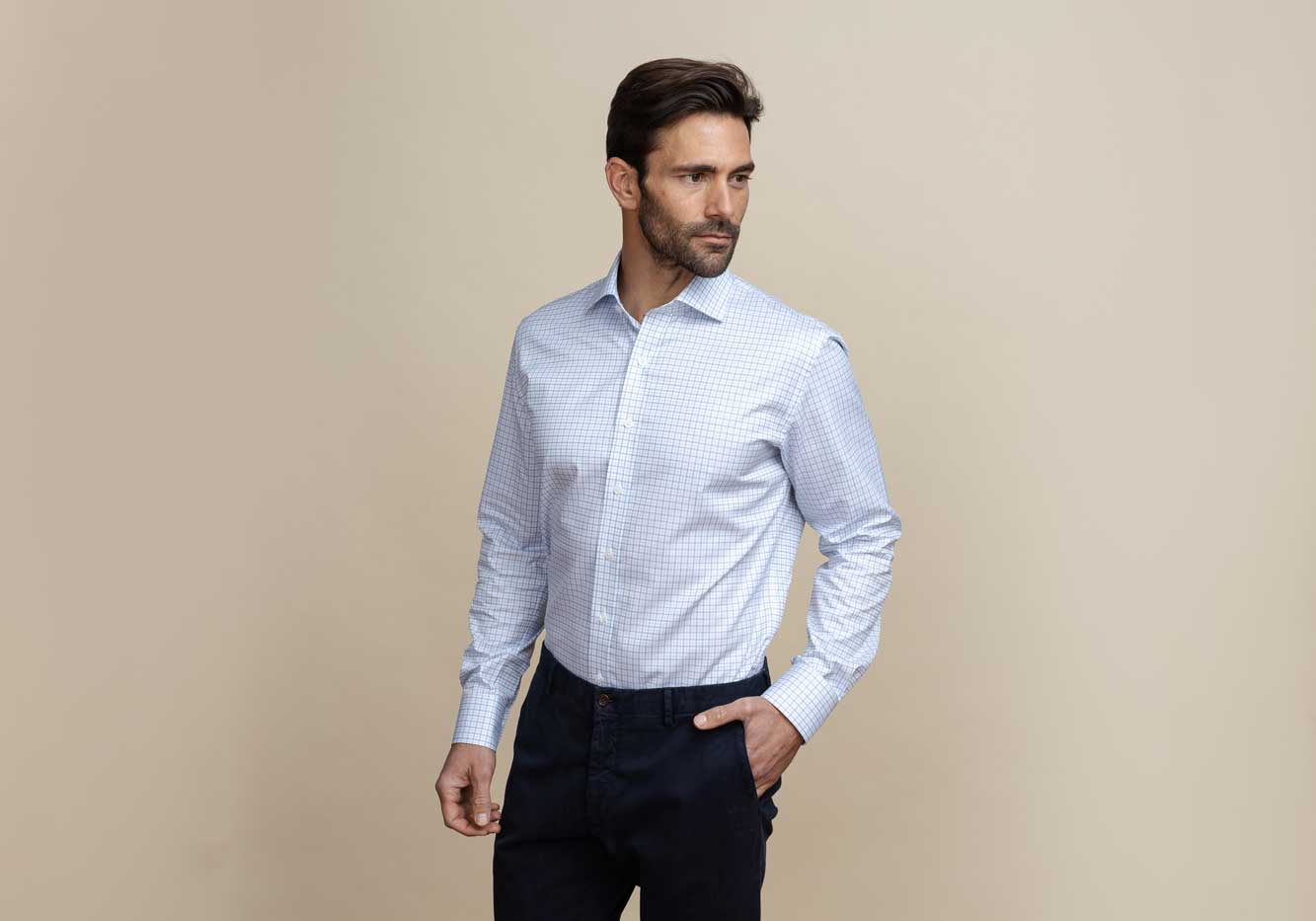 The Light Blue Wickham Tattersall Custom Shirt Custom Dress Shirt- Ledbury
