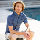 The 2019 Navy Short Sleeve Windham Print Casual Shirt Short Sleeve- Ledbury